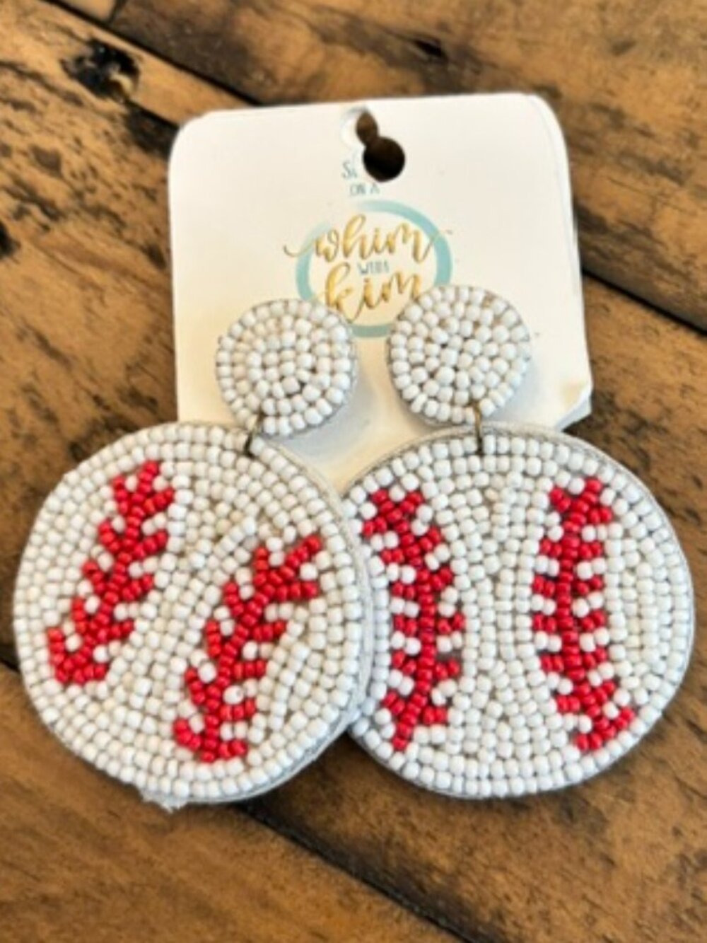 Beaded Baseball Statement Earrings Red White Game Day Jewelry